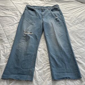 Old Navy Blue Wide Leg Flare Jeans with Raw Hem